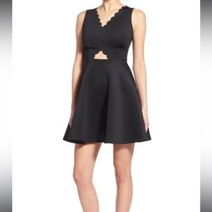 AQUA Black Scalloped Mini Dress